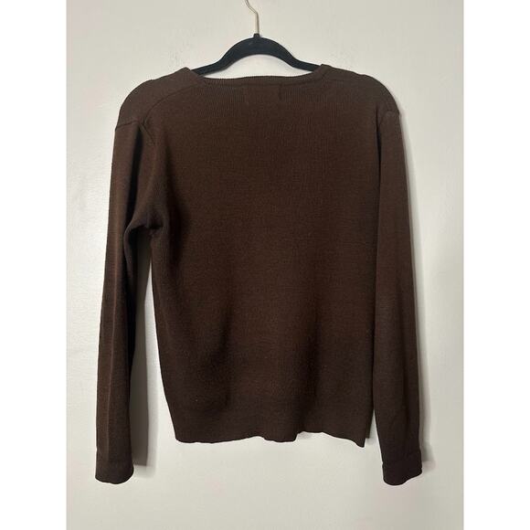 Vintage Andreno Argenti Golf Sweater Embroidered V Neck Brown Womens Size Large - Picture 6 of 8